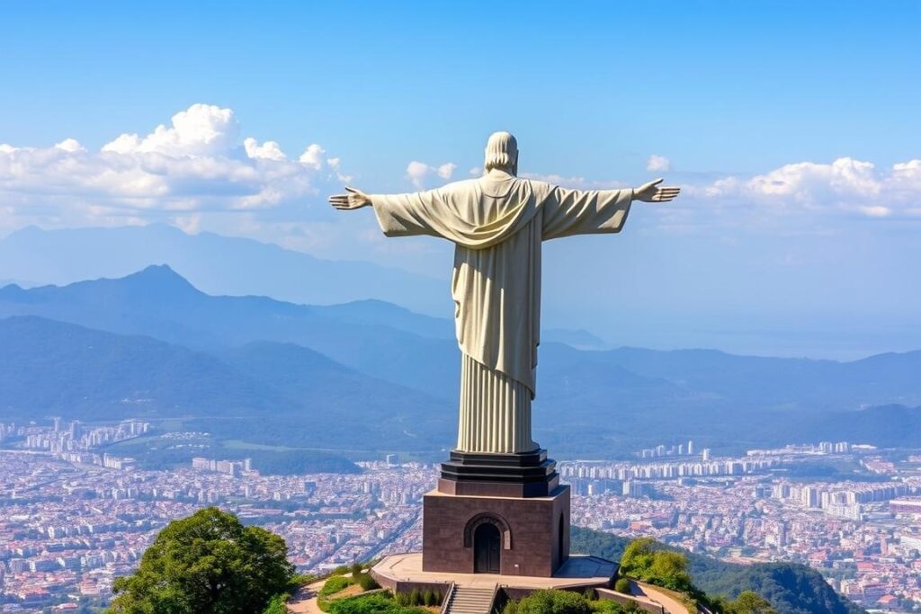 Estátua do Cristo Redentor em Poços de Caldas em Minas Gerais com vista panorâmica da cidade Estátua do Cristo Redentor em Poços de Caldas em Minas Gerais com vista panorâmica da cidade