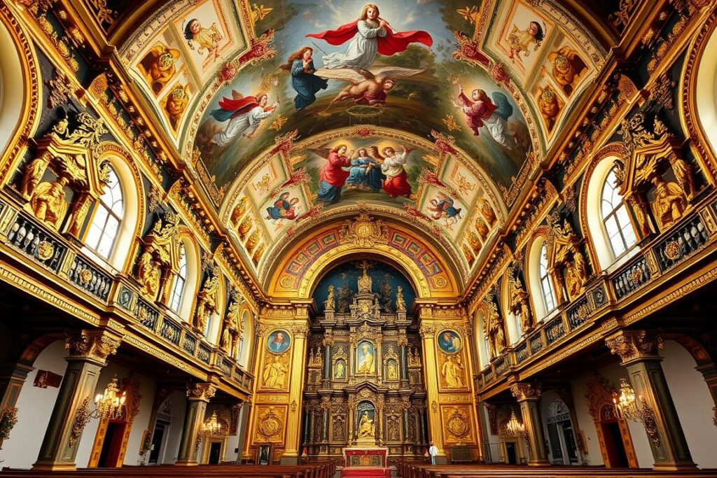 Interior ricamente decorado da Igreja de São Francisco de Assis em Ouro Preto Interior ricamente decorado da Igreja de São Francisco de Assis em Ouro Preto