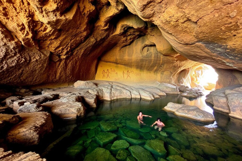 Lapa de Alberto em Rio Preto Minas Gerais mostrando pinturas rupestres e área de banho natural Lapa de Alberto em Rio Preto Minas Gerais mostrando pinturas rupestres e área de banho natural