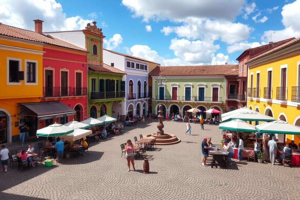 Largo das Forras em Tiradentes com seus casarões coloridos Largo das Forras em Tiradentes com seus casarões coloridos