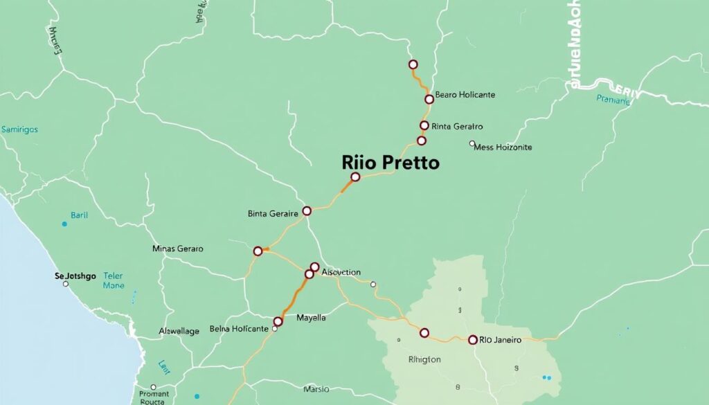 Mapa de localização de Rio Preto em Minas Gerais mostrando rotas de acesso Mapa de localização de Rio Preto em Minas Gerais mostrando rotas de acesso