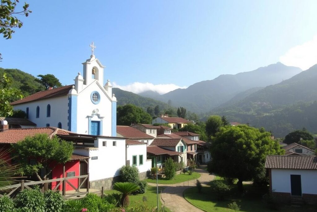 Vila do Biribiri com suas casas coloridas e igreja Vila do Biribiri com suas casas coloridas e igreja