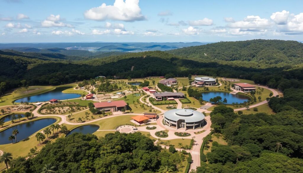 Vista aérea do Instituto Inhotim em Brumadinho, um dos 17 melhores destinos para conhecer em Minas Gerais Vista aérea do Instituto Inhotim em Brumadinho, um dos 17 melhores destinos para conhecer em Minas Gerais