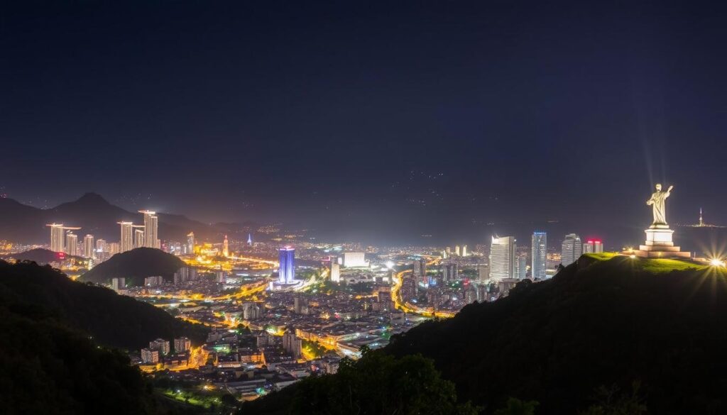 Vista noturna da cidade de Poços de Caldas em Minas Gerais iluminada Vista noturna da cidade de Poços de Caldas em Minas Gerais iluminada