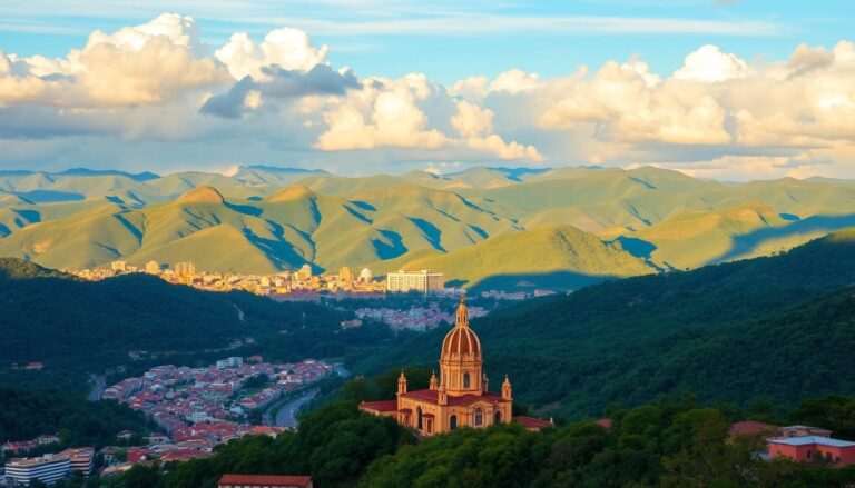 Vista panorâmica das montanhas e cidades históricas de Minas Gerais mostrando os 17 melhores destinos para conhecer em Minas Gerais